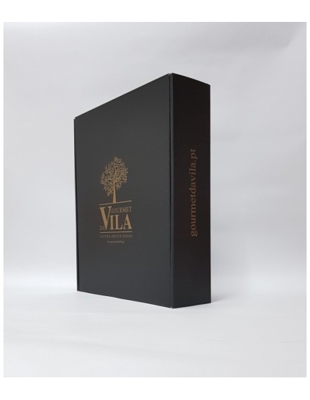 Caixa de Cart&atilde;o Premium 3 Garrafas Preta com Logo dourado | Gourmet Da Vila