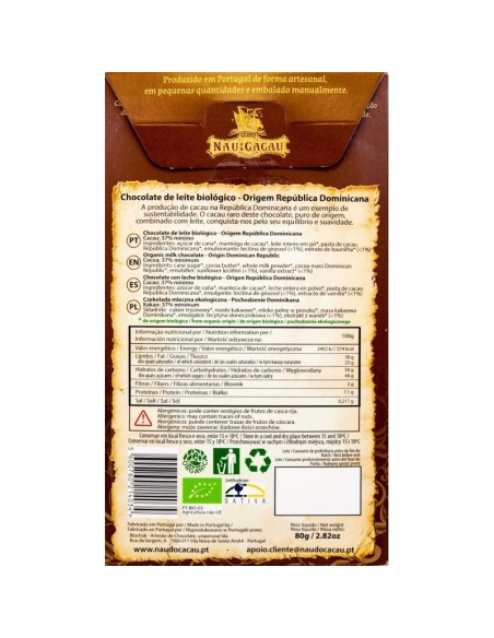 Nau do Cacau Republica Dominicana ( 37%) 80g | Nau do Cacau