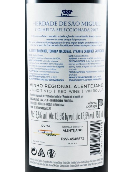 Herdade S&atilde;o Miguel Colheita Selecionada Red 2019 | Casa Relvas