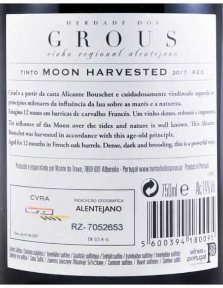 Herdade dos Grous Moon Harvest Tinto 2017 75cl | Herdade Dos Grous