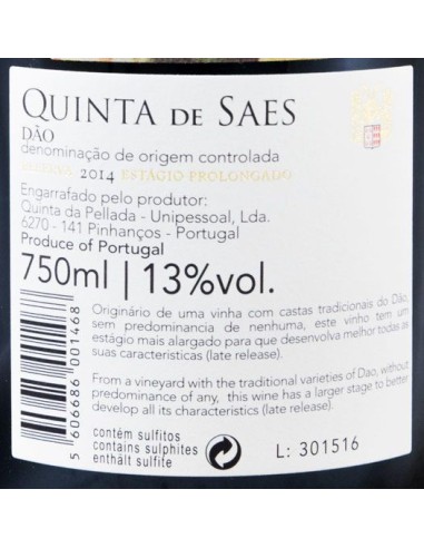 Quinta de Saes Est&aacute;gio Prolongado Tinto 2015 | Quinta da Pellada