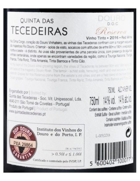 Quinta das Tecedeiras Reserva Red 2016 Double Magnum 3L | Quinta das Tecedeiras