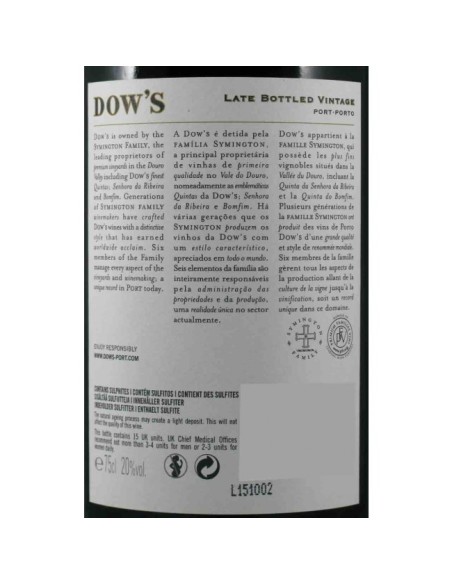 Vinho do Port DOW&acute;S L.B.V 2012 75cl | Symington Family Estates